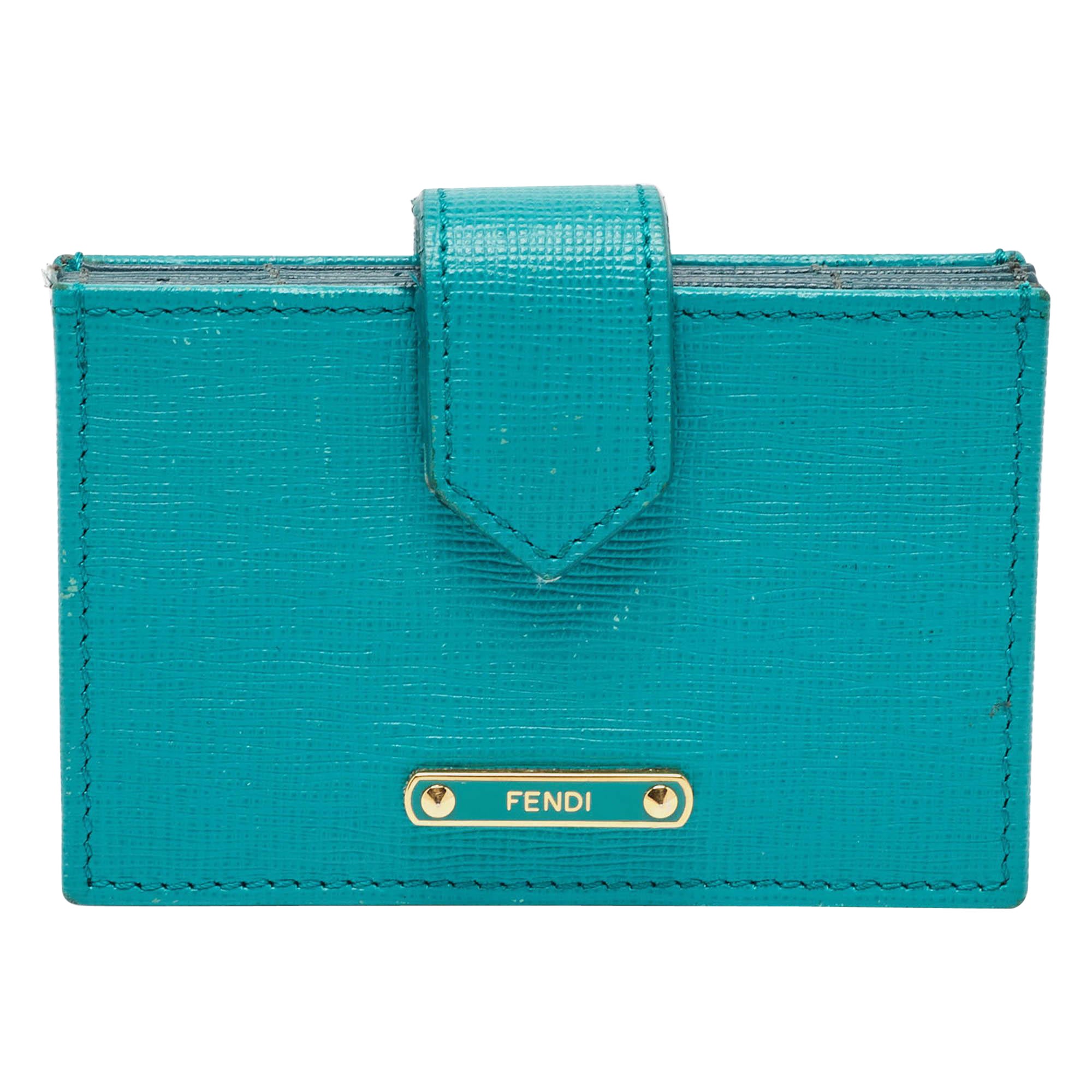 Fendi Green/Teal Leather Elite Accordion Card Holder