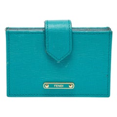 Fendi Green/Teal Leather Elite Accordion Card Holder