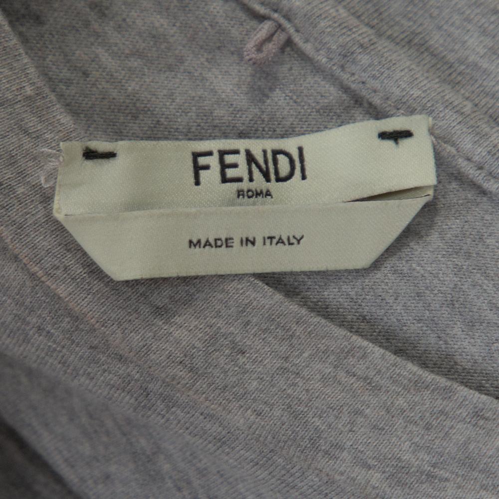 Fendi Grey Appia Antica Blvd Embellished Cotton T-Shirt M In Good Condition In Dubai, Al Qouz 2