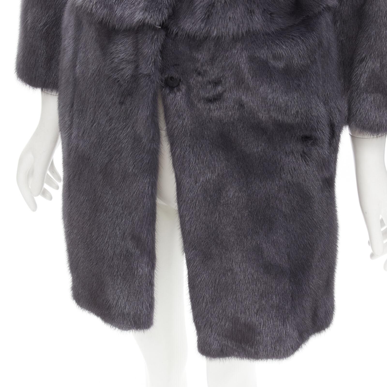 FENDI grey black fur leather 4-way reversible zip belted coat jacket IT38 For Sale 6