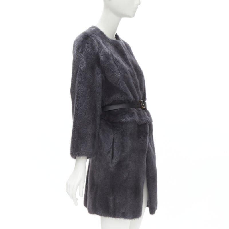 Noir FENDI gris noir fourrure cuir 4-way réversible zip veste manteau ceinturée IT38 en vente