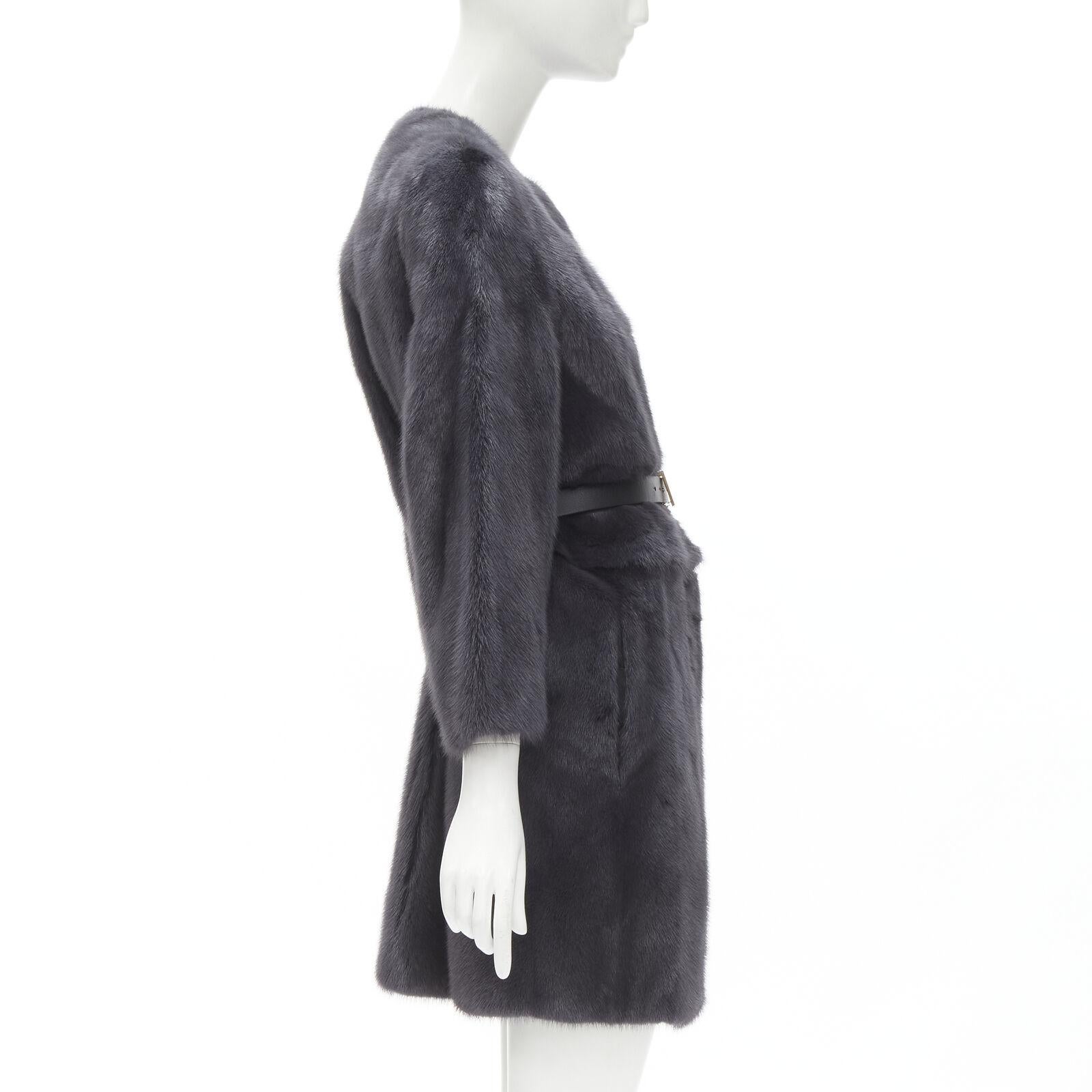 FENDI grey black fur leather 4-way reversible zip belted coat jacket IT38 In Excellent Condition For Sale In Hong Kong, NT