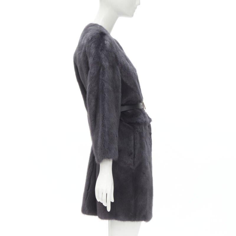 FENDI gris noir fourrure cuir 4-way réversible zip veste manteau ceinturée IT38 Excellent état - En vente à Hong Kong, NT