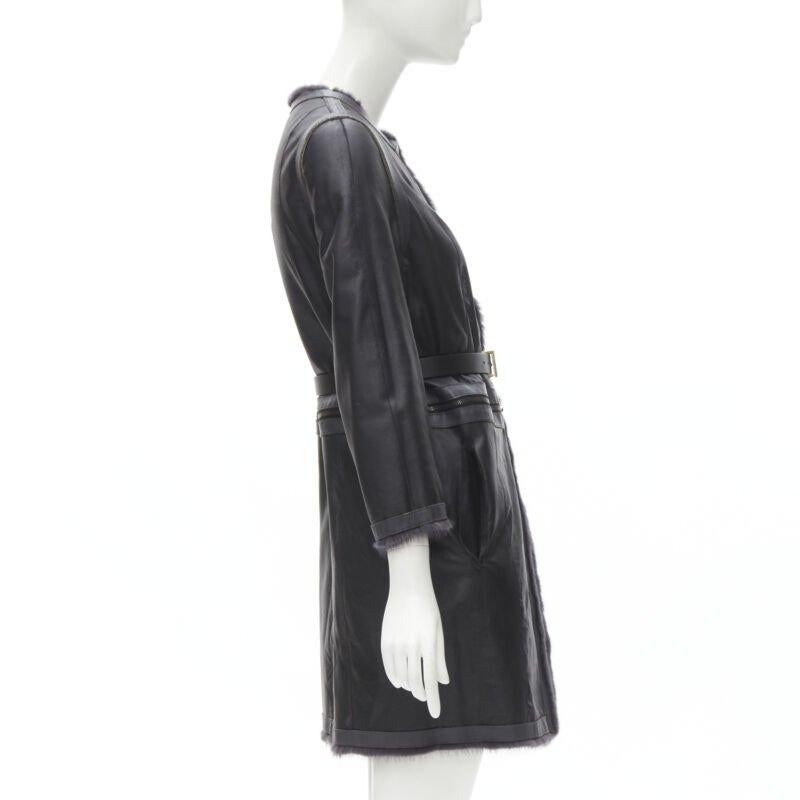 FENDI gris noir fourrure cuir 4-way réversible zip veste manteau ceinturée IT38 Pour femmes en vente