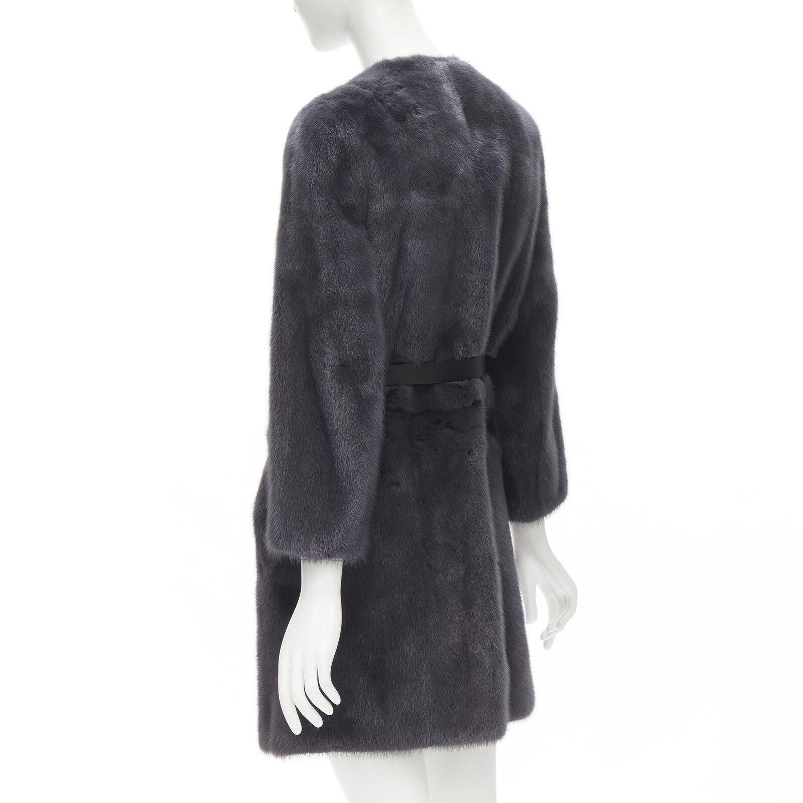 FENDI grey black fur leather 4-way reversible zip belted coat jacket IT38 For Sale 1