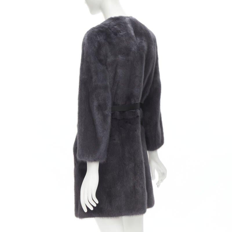 FENDI gris noir fourrure cuir 4-way réversible zip veste manteau ceinturée IT38 en vente 1