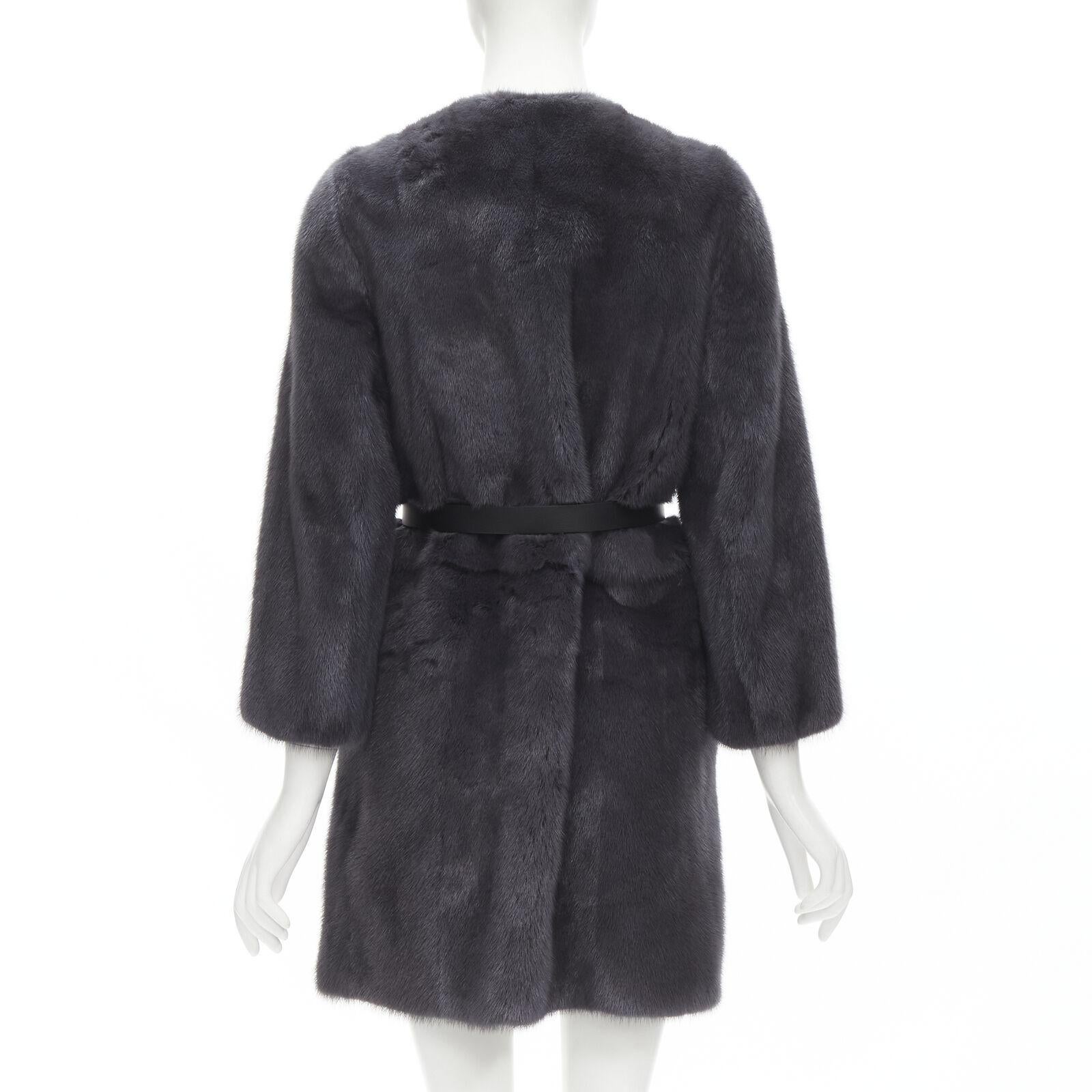 FENDI grey black fur leather 4-way reversible zip belted coat jacket IT38 For Sale 2