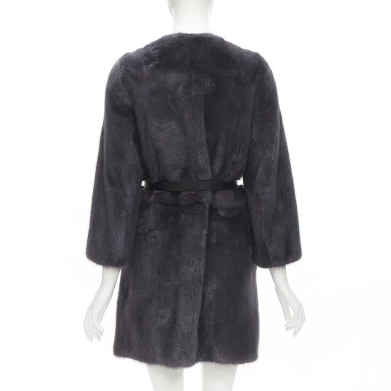 FENDI gris noir fourrure cuir 4-way réversible zip veste manteau ceinturée IT38 en vente 2