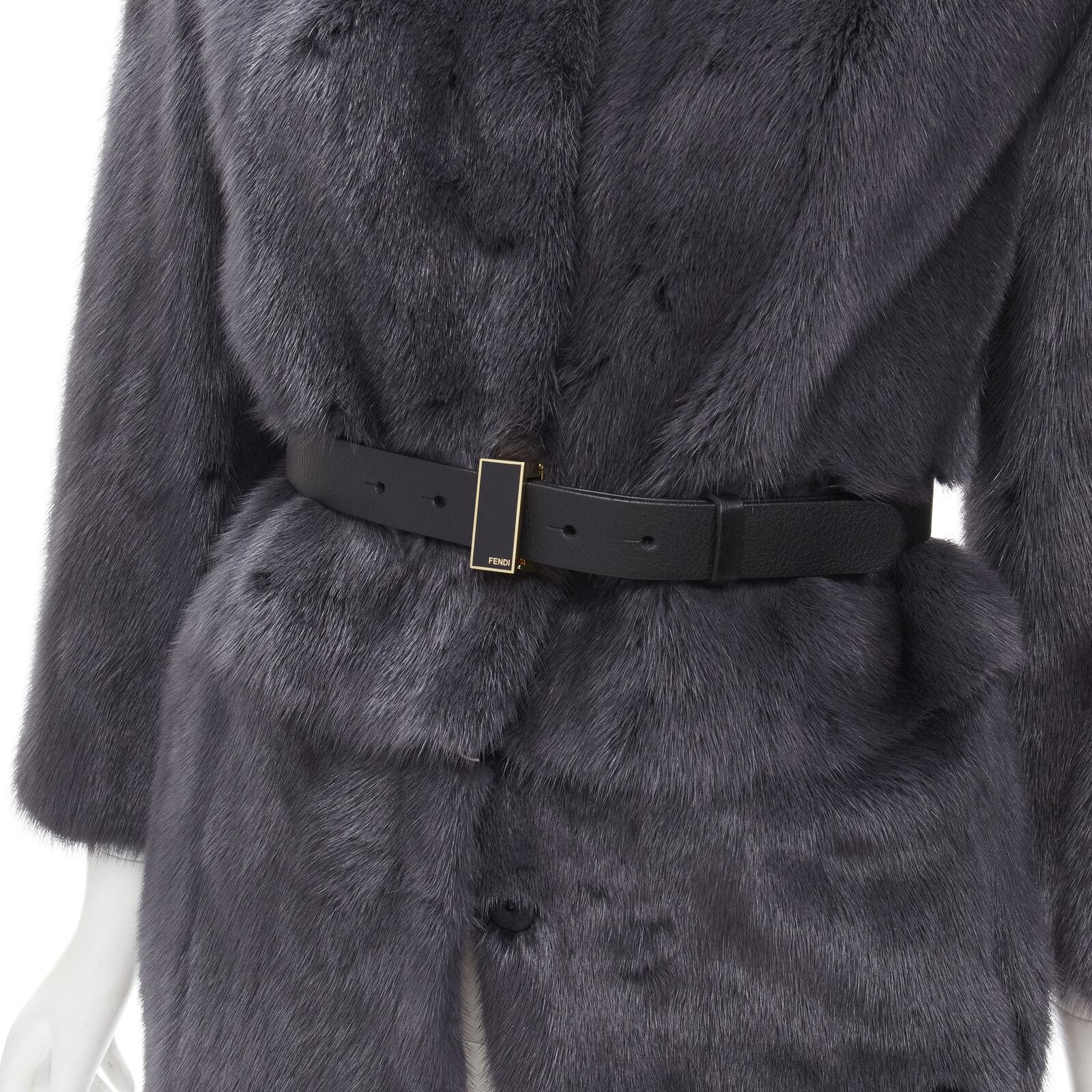 FENDI grey black fur leather 4-way reversible zip belted coat jacket IT38 For Sale 4