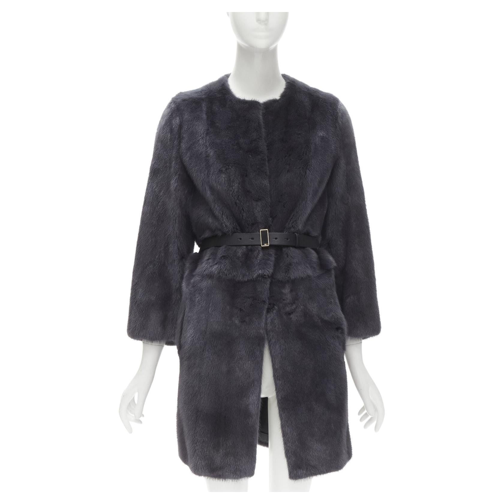 FENDI grey black fur leather 4-way reversible zip belted coat jacket IT38 For Sale