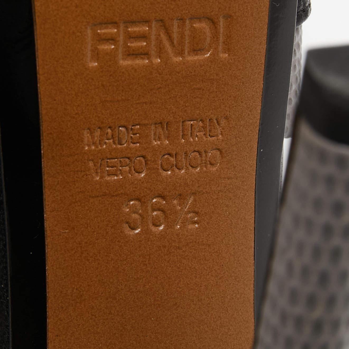 Fendi Grey/Black Leather and Lizard Embossed Leather Peep Toe Anemone Pumps Size For Sale 4