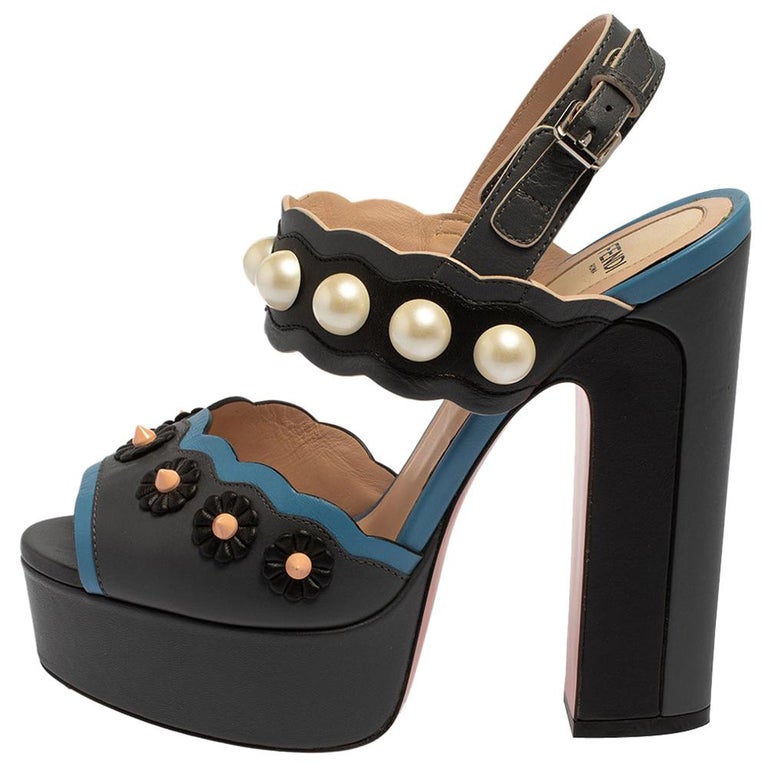 Womens Fashion Metallic Peep Toe Pearls Chunky High Heels Platform Sandals Size