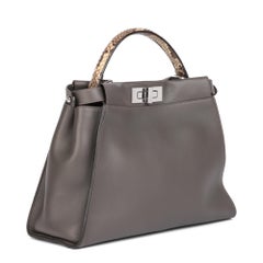 FENDI Grey Calfskin Leather, Natural & Electric Blue Python Leather Peekaboo