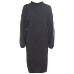 Fendi Grey Chevron Patterned Cashmere Knit High Neck Sweater Dress S