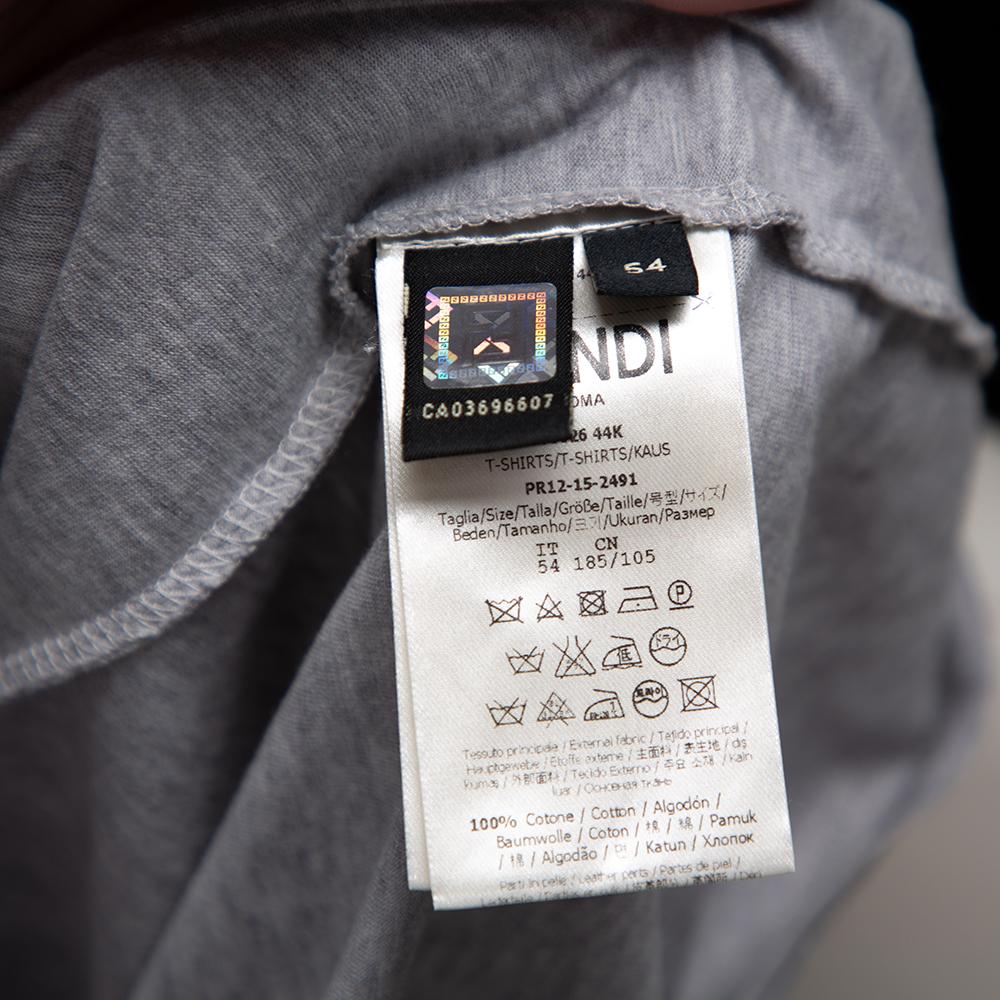 Fendi Grey Cotton Monster Eyes Leather Patch Detail Crewneck T-Shirt ...