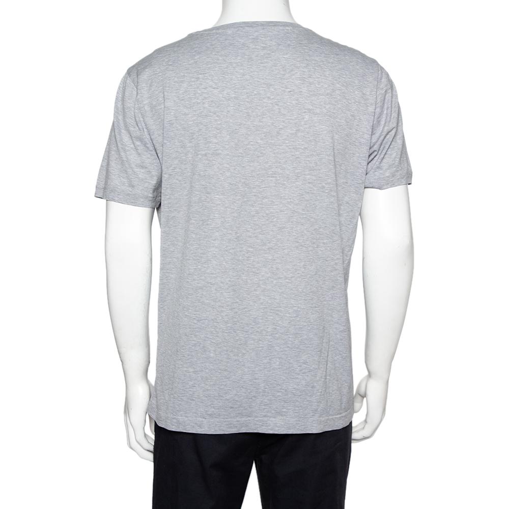Gray Fendi Grey Cotton Monster Eyes Leather Patch Detail Crewneck T-Shirt XXL