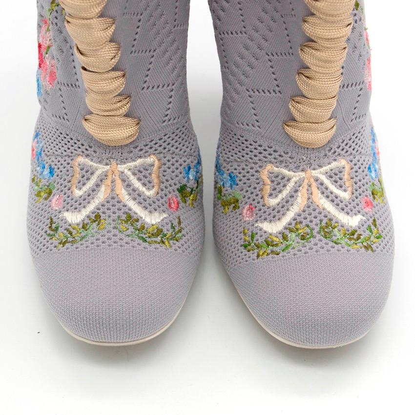 Women's Fendi Grey Embroidered Stretch Knit Ankle Boots US 5.5