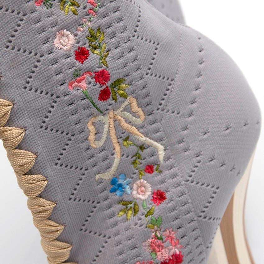 Fendi Grey Embroidered Stretch Knit Ankle Boots US 5.5 1