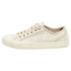 Fendi Grey FF Canvas Domino Lace Up Sneakers Size 38