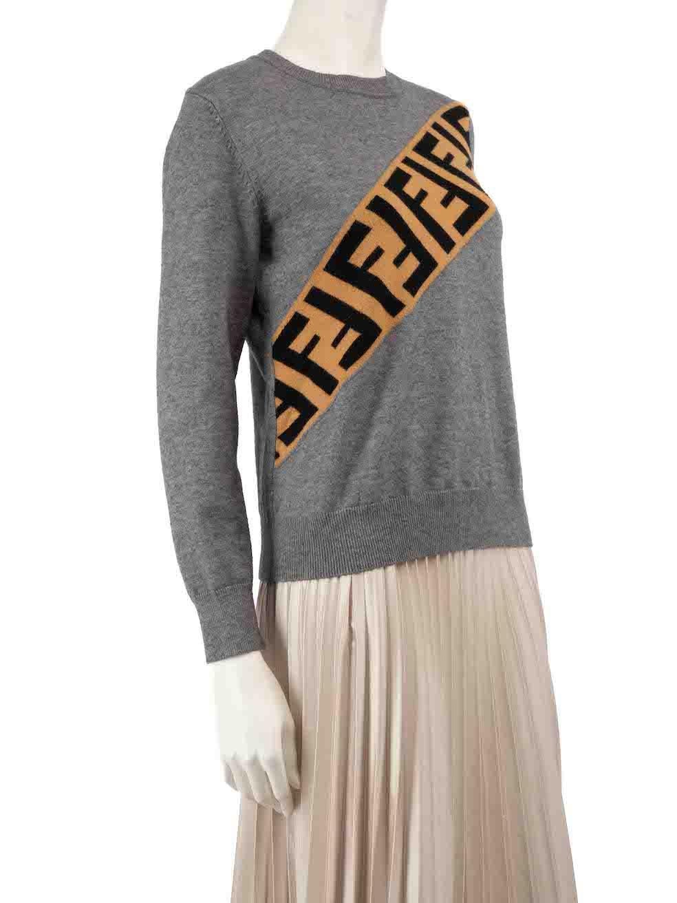 CONDITION is Very good. Hardly any visible wear to jumper is evident on this used Fendi designer resale item.
 
 
 
 Details
 
 
 Grey
 
 Viscose
 
 Long sleeves jumper
 
 Knitted and stretchy
 
 Round neckline
 
 FF logo detail
 
 
 
 
 
 Made in