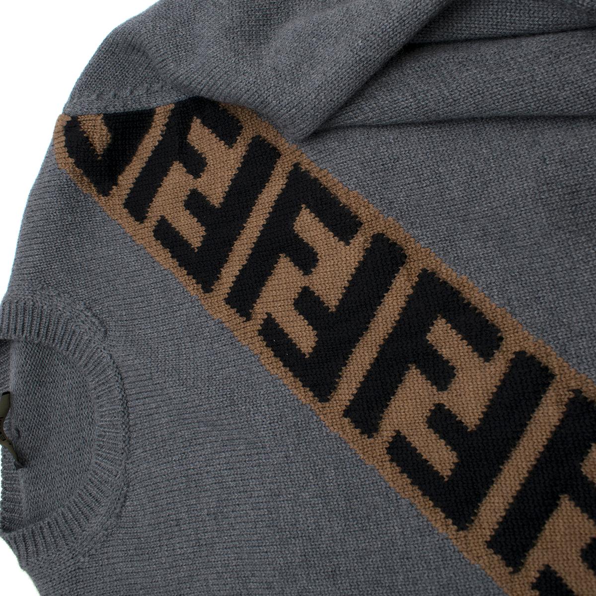 Gray Fendi Grey FF Logo Knit Sweater - New Season 