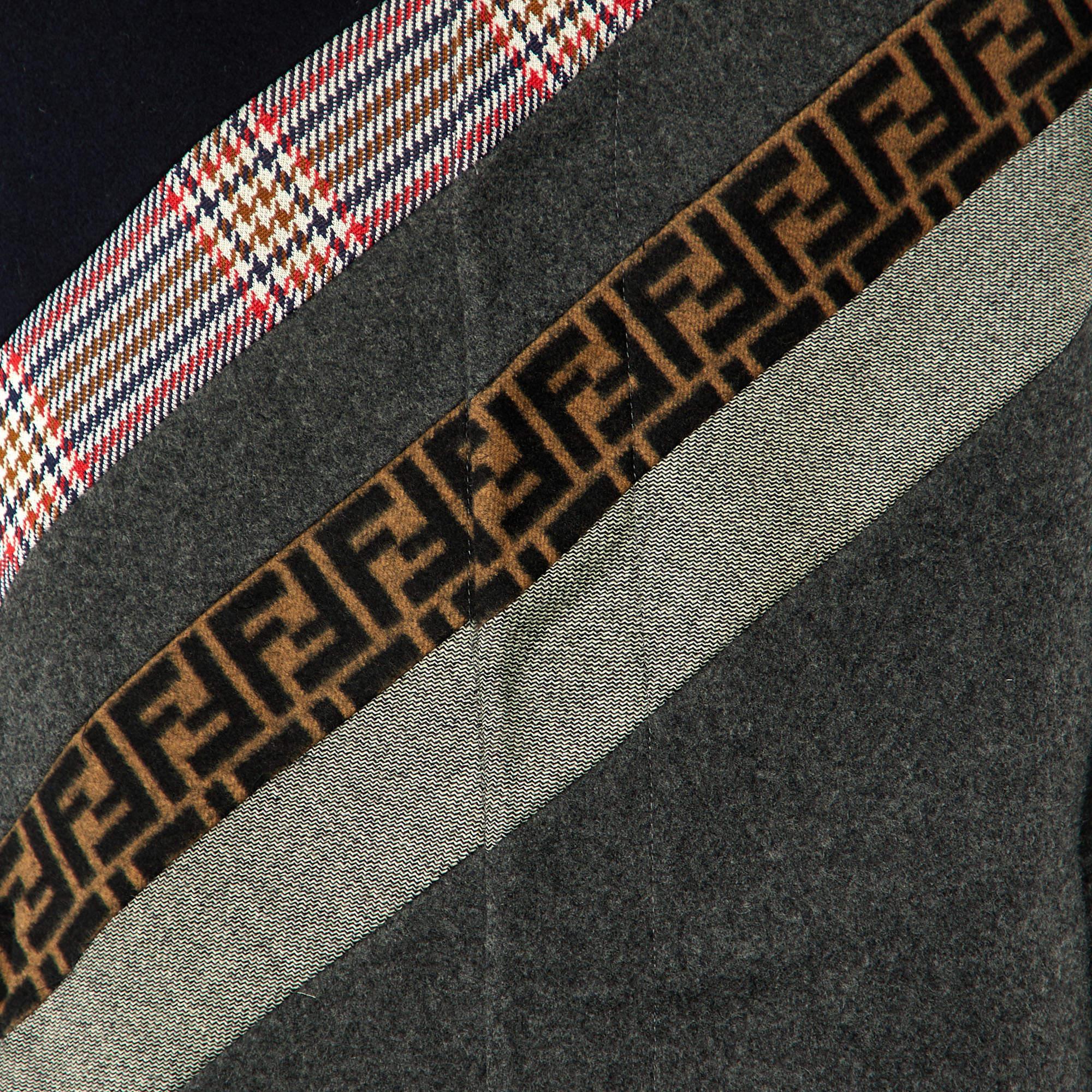 Fendi Grey FF Paneled Wool Mid Length Coat L In Excellent Condition For Sale In Dubai, Al Qouz 2