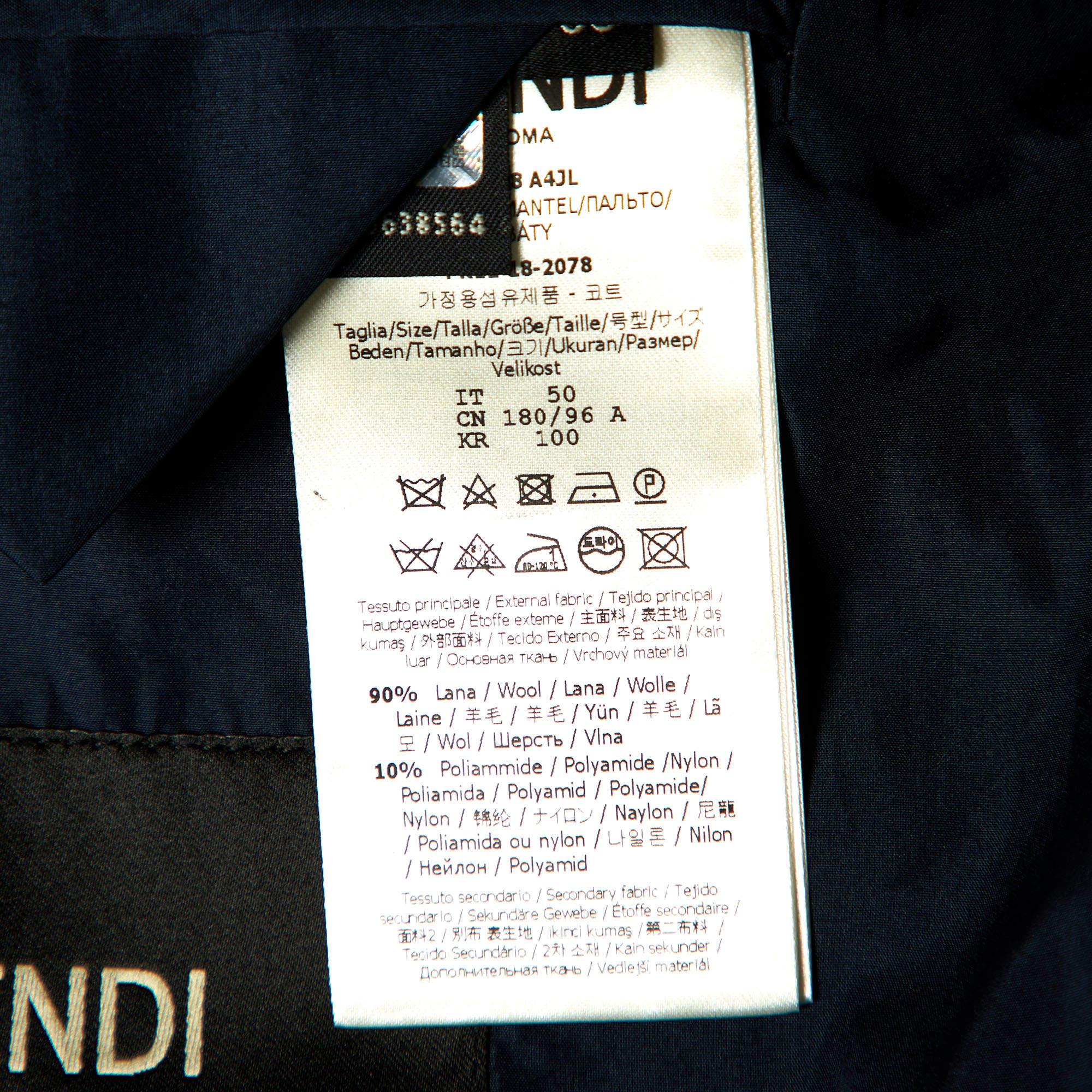 Men's Fendi Grey FF Paneled Wool Mid Length Coat L For Sale