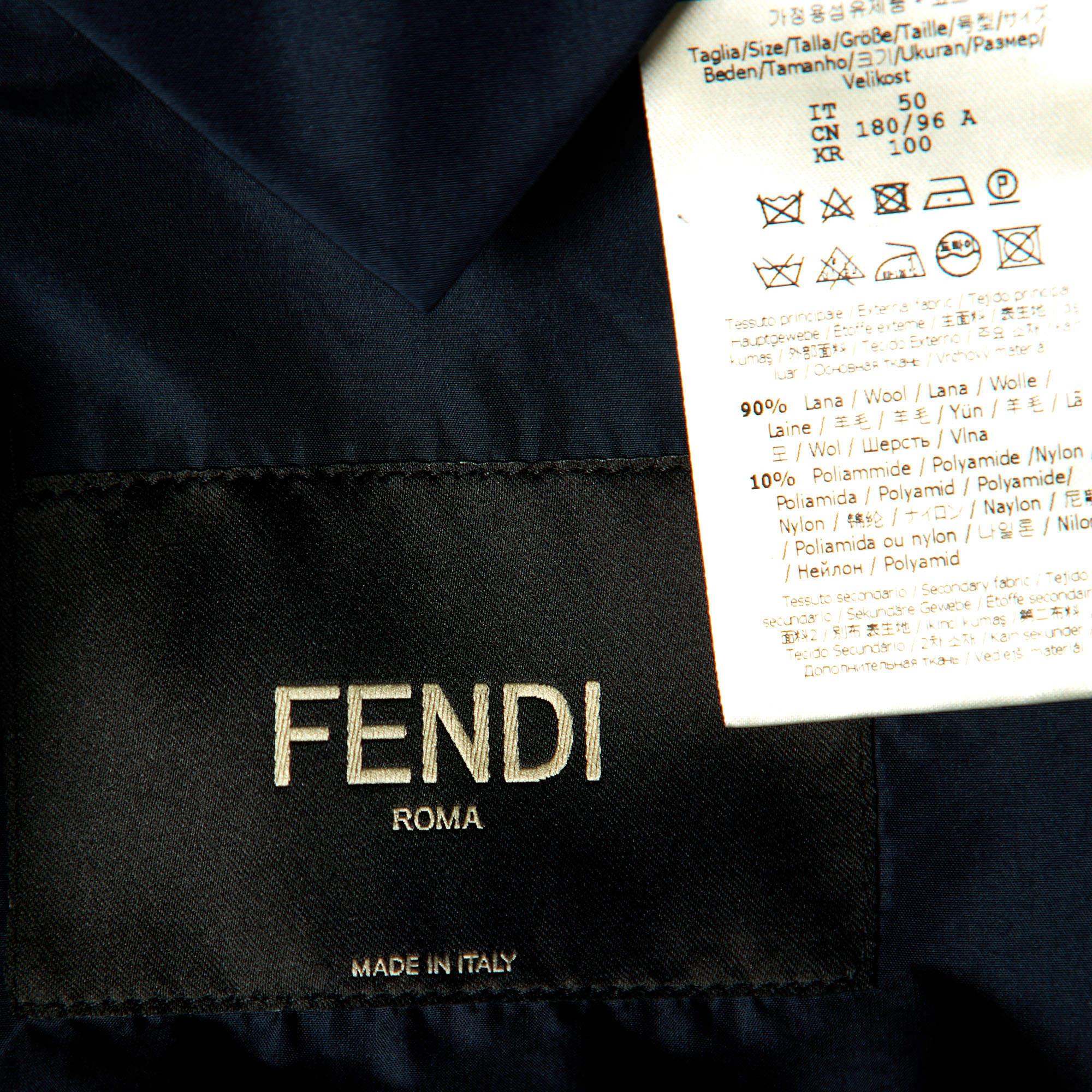 Fendi Grey FF Paneled Wool Mid Length Coat L For Sale 1