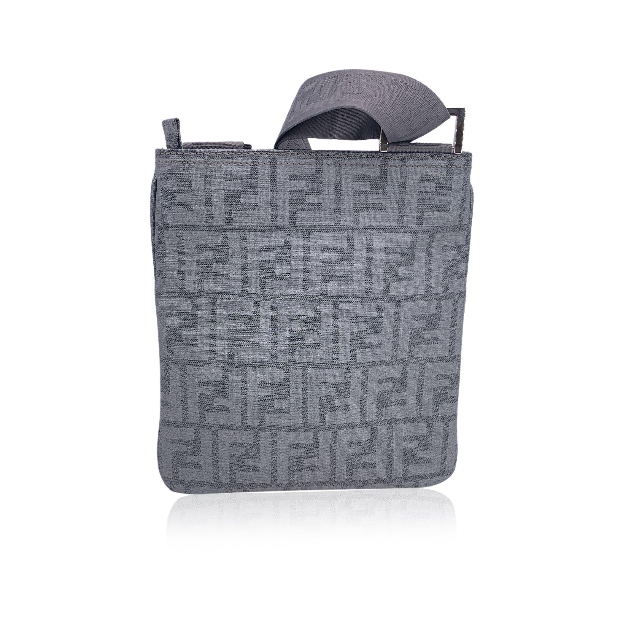 Gray Fendi Grey FF Zucca Canvas Unisex Crossbody Messenger Bag For Sale