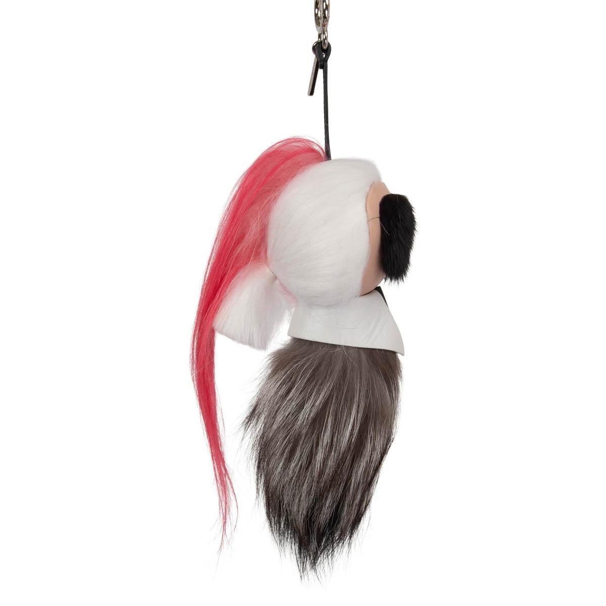 100% authentic Fendi Karlito Karl Lagerfeld bag charm and or keychain in black mink fur, grey and black fox fur and white and black leather featuring white and pink hair. Has been carried and is in excellent condition.

Measurements
Width	12cm