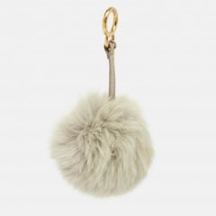 Fendi Grey Fur and Leather Pom Pom Bag Charm