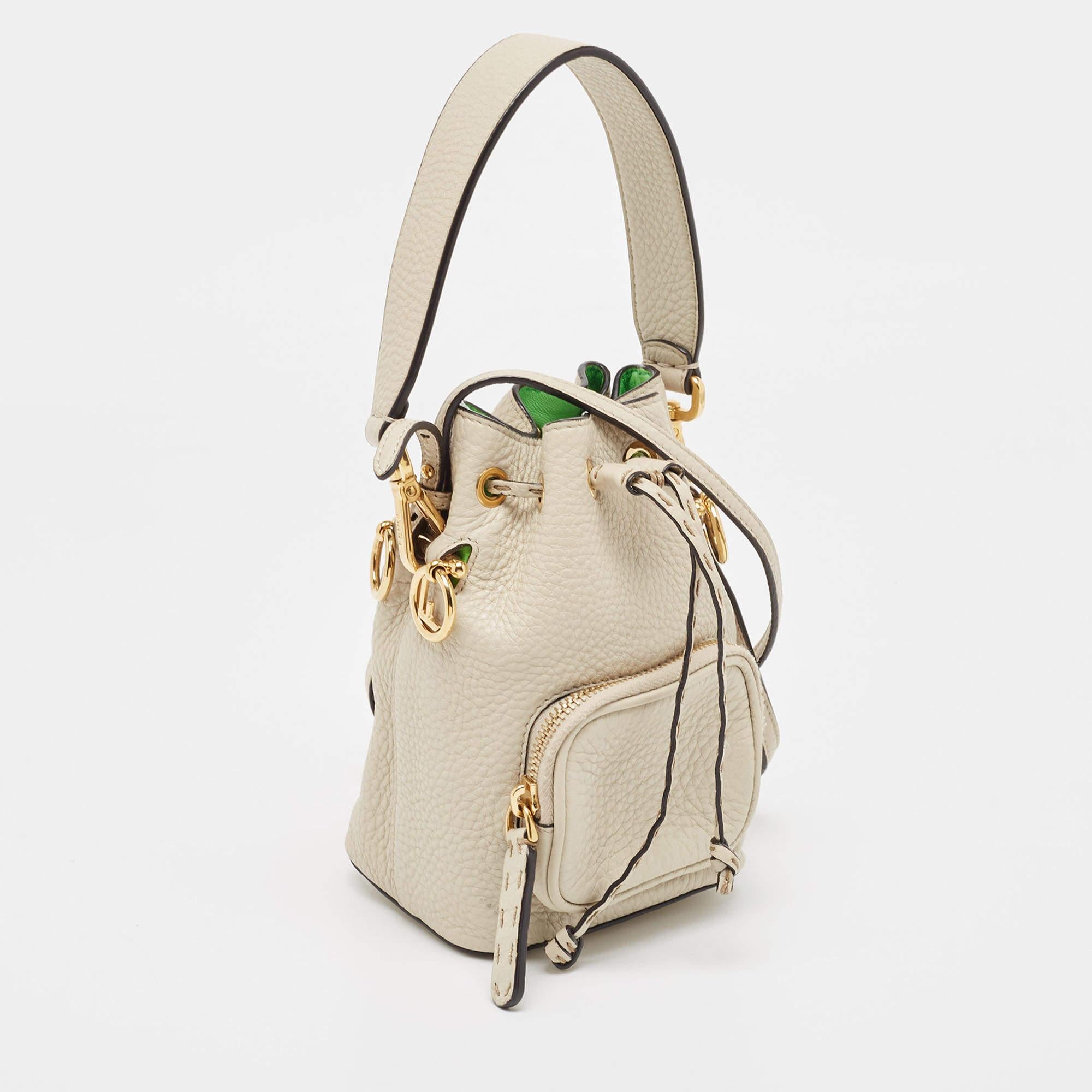 Fendi Grey/Green Leather Mini Mon Tresor Bucket Bag In Good Condition In Dubai, Al Qouz 2