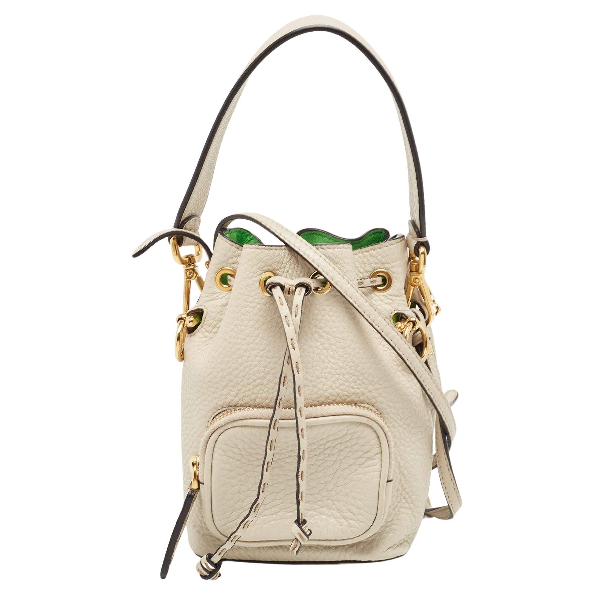 Fendi Grey/Green Leather Mini Mon Tresor Bucket Bag