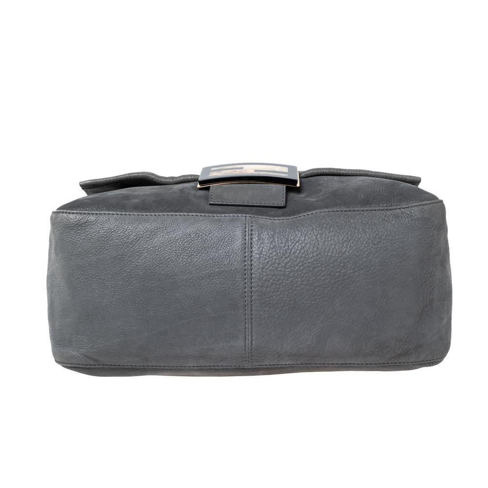 Gray Fendi Grey Iridescent Leather Mama Forever Large Flap Shoulder Bag