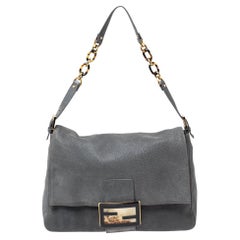 Fendi Grey Iridescent Leather Mama Forever Large Flap Shoulder Bag