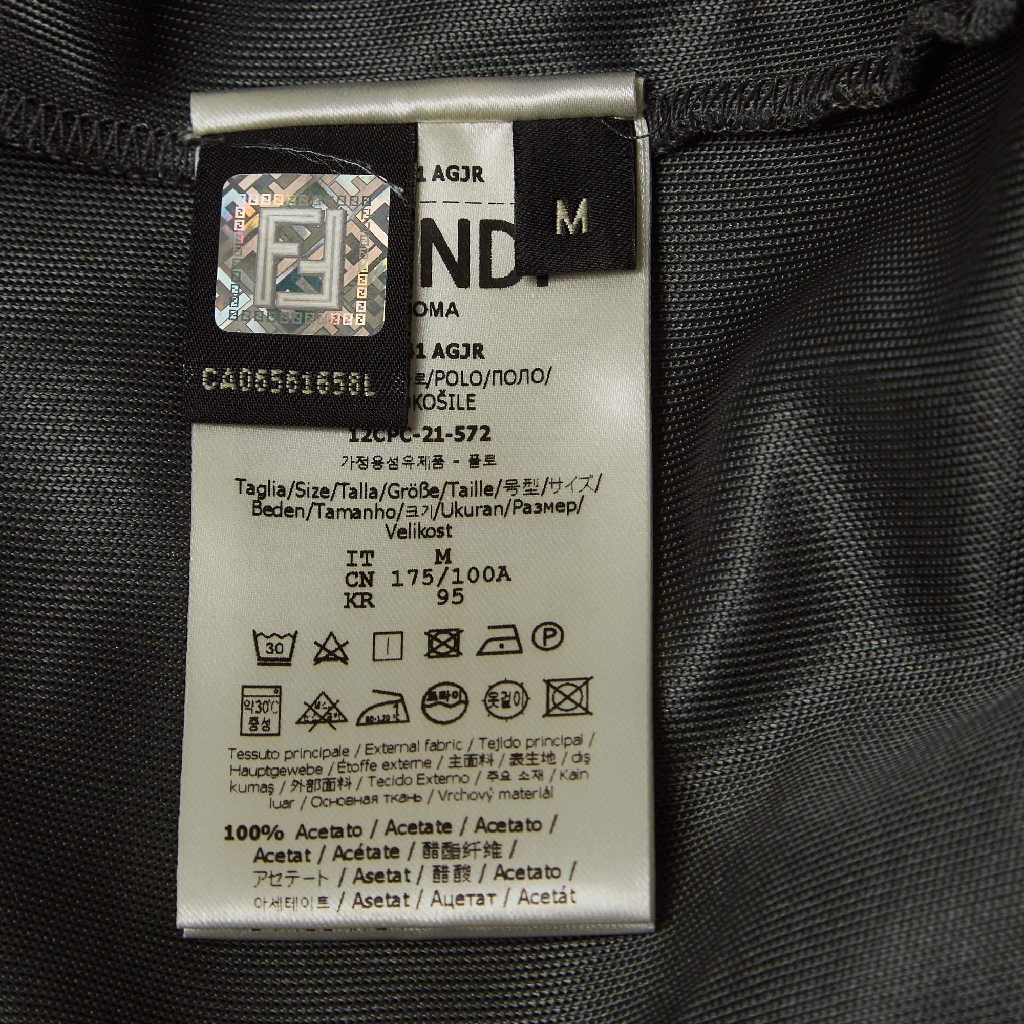 Fendi Grey Jersey Logo Detail Polo T-Shirt M For Sale 3