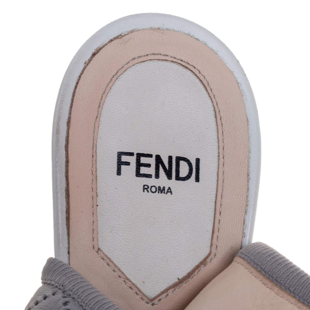 Fendi Grey Knit Fabric Flower Embroidered Cutout Open Square Toe Sandals Size 39 2