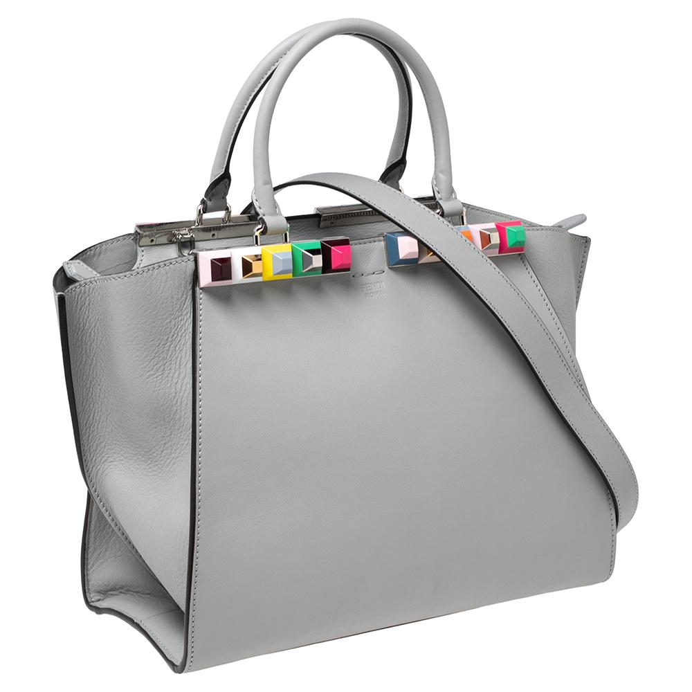 Women's Fendi Grey Leather 3Jours Studded Tote