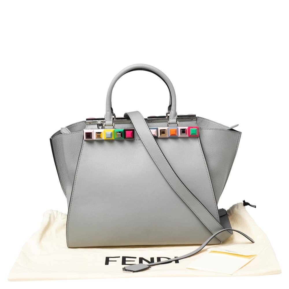 Fendi Grey Leather 3Jours Studded Tote 1