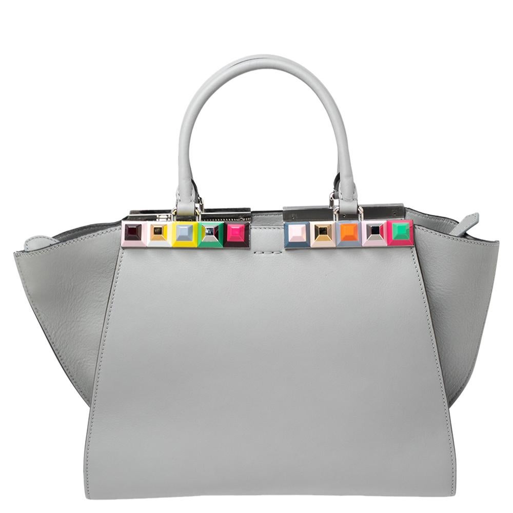 Fendi Grey Leather 3Jours Studded Tote 2
