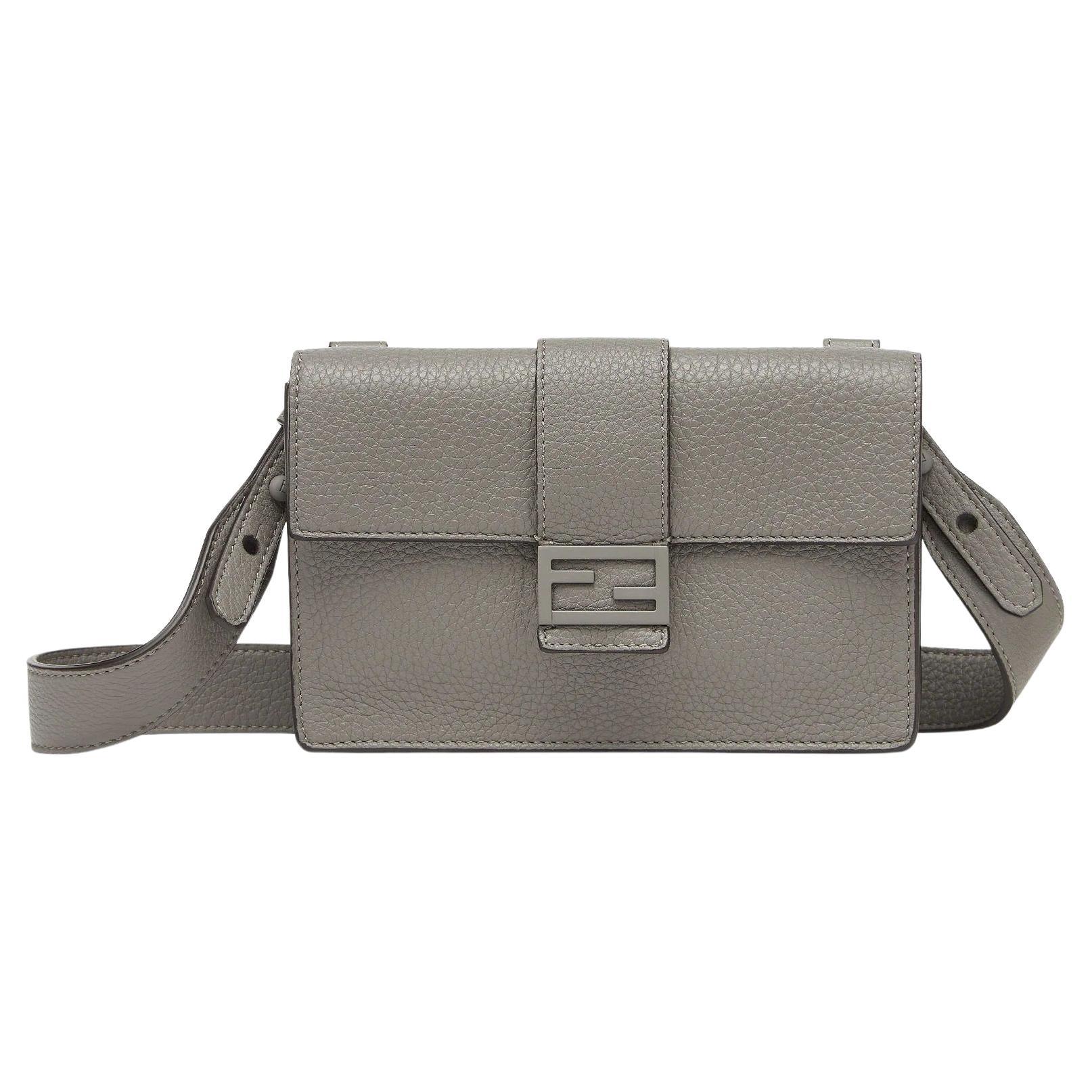 Fendi Grey Leather Baguette Pouch Bag For Sale