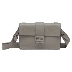 Fendi Grey Leather Baguette Pouch Bag