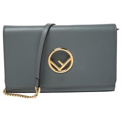 Fendi Grey Leather Chain Clutch