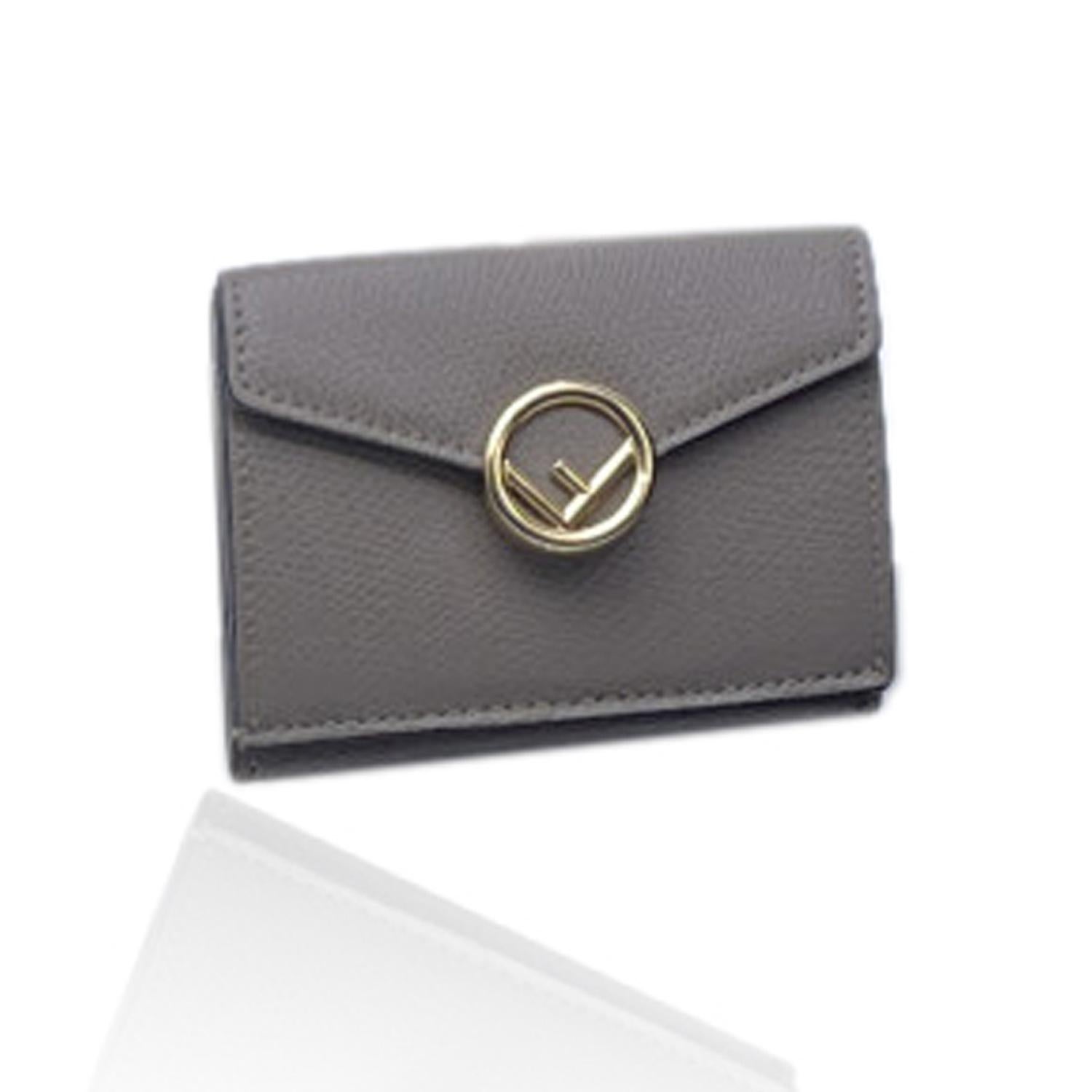 Gray Fendi Grey Leather F is Fendi Mini Trifold Wallet Coin Purse