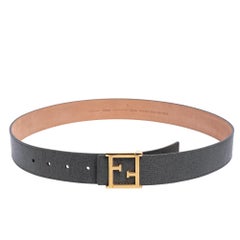 Used Fendi Grey Leather FF Logo Buckle Belt 90 CM