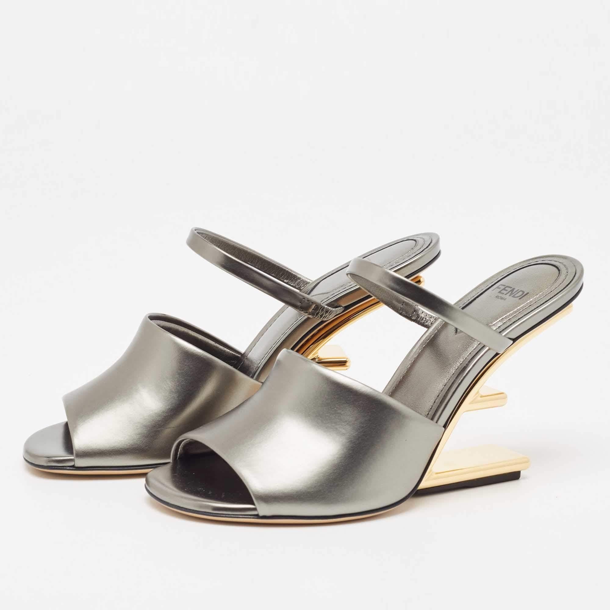 Fendi Grey Leather First Slide Sandals Size 36 2