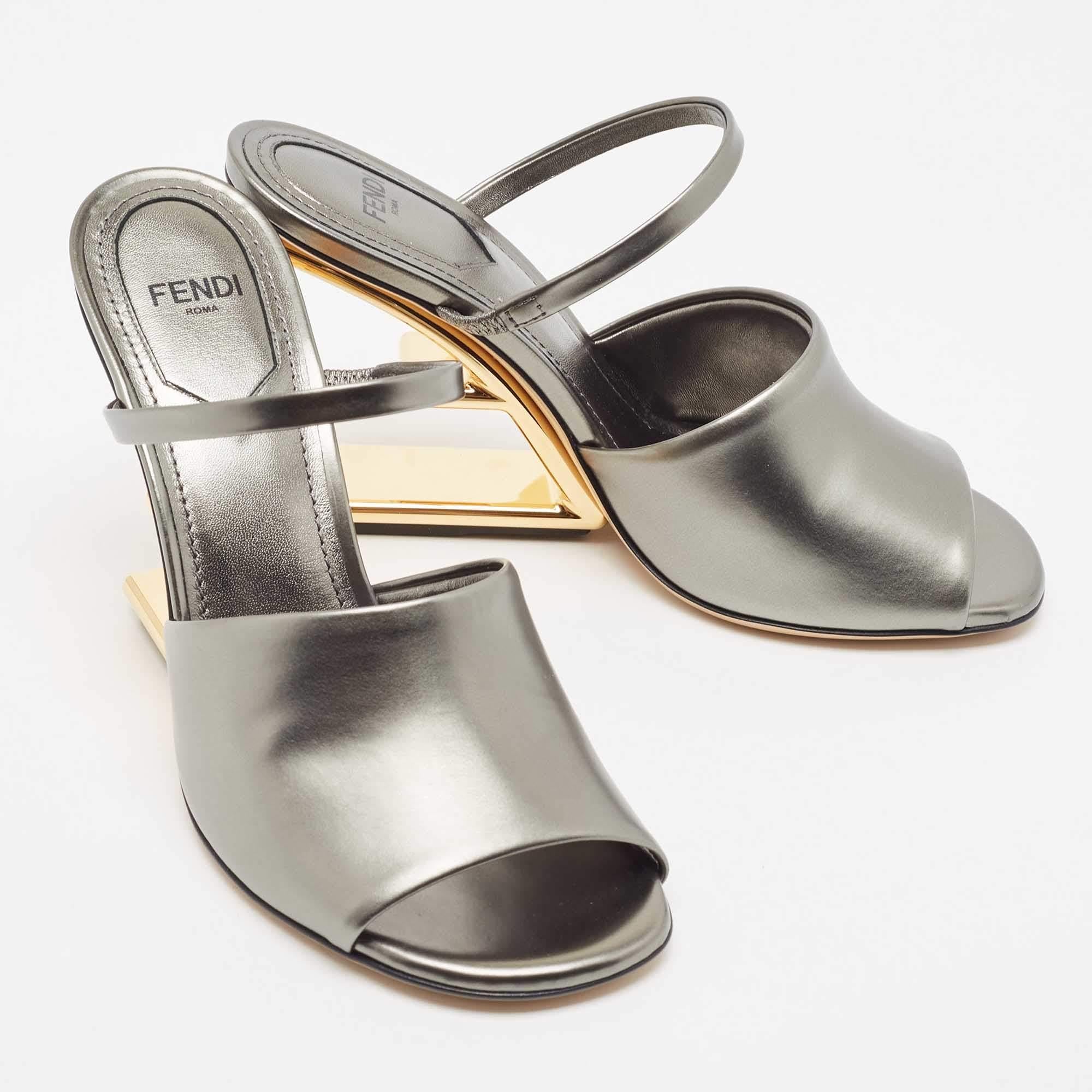 Fendi Grey Leather First Slide Sandals Size 36 3