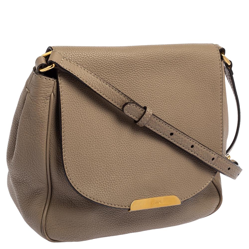 Fendi Grey Leather Flap Crossbody Bag In Good Condition In Dubai, Al Qouz 2