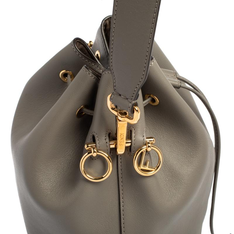 Fendi Grey Leather Grande Mon Trésor Bucket Bag In Good Condition In Dubai, Al Qouz 2