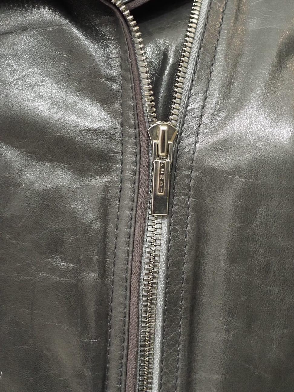 Fendi grey leather jacket For Sale 2